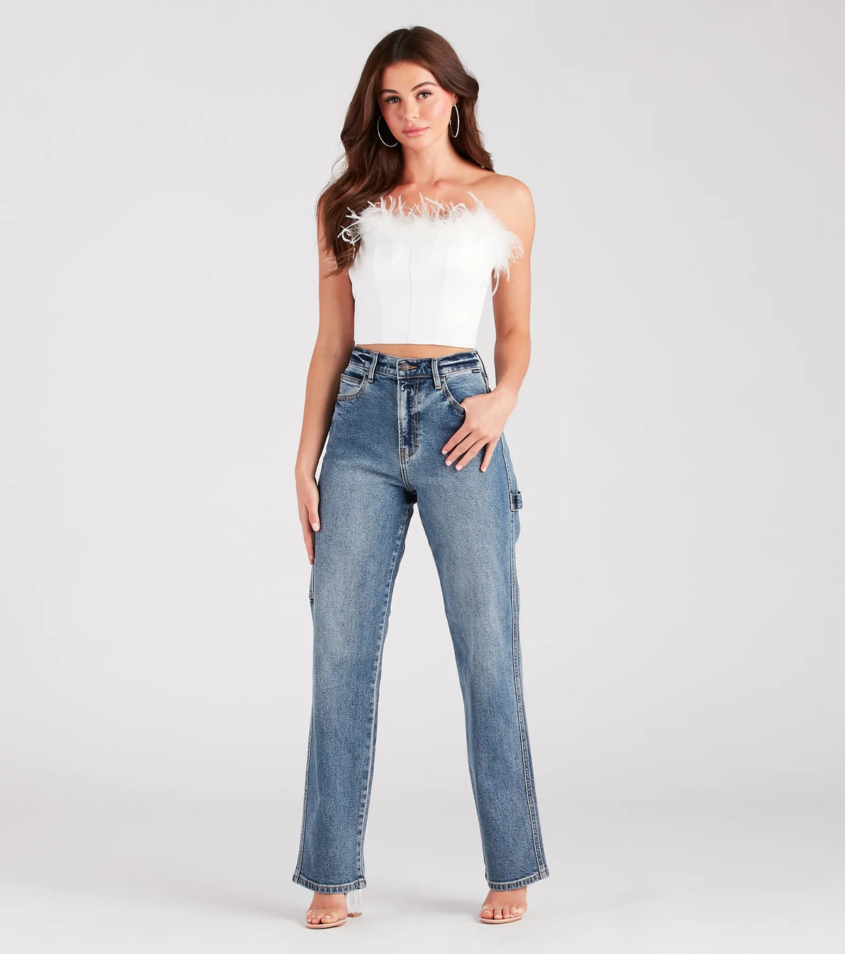 Call Me Fab Marabou Feather Faux Leather Corset