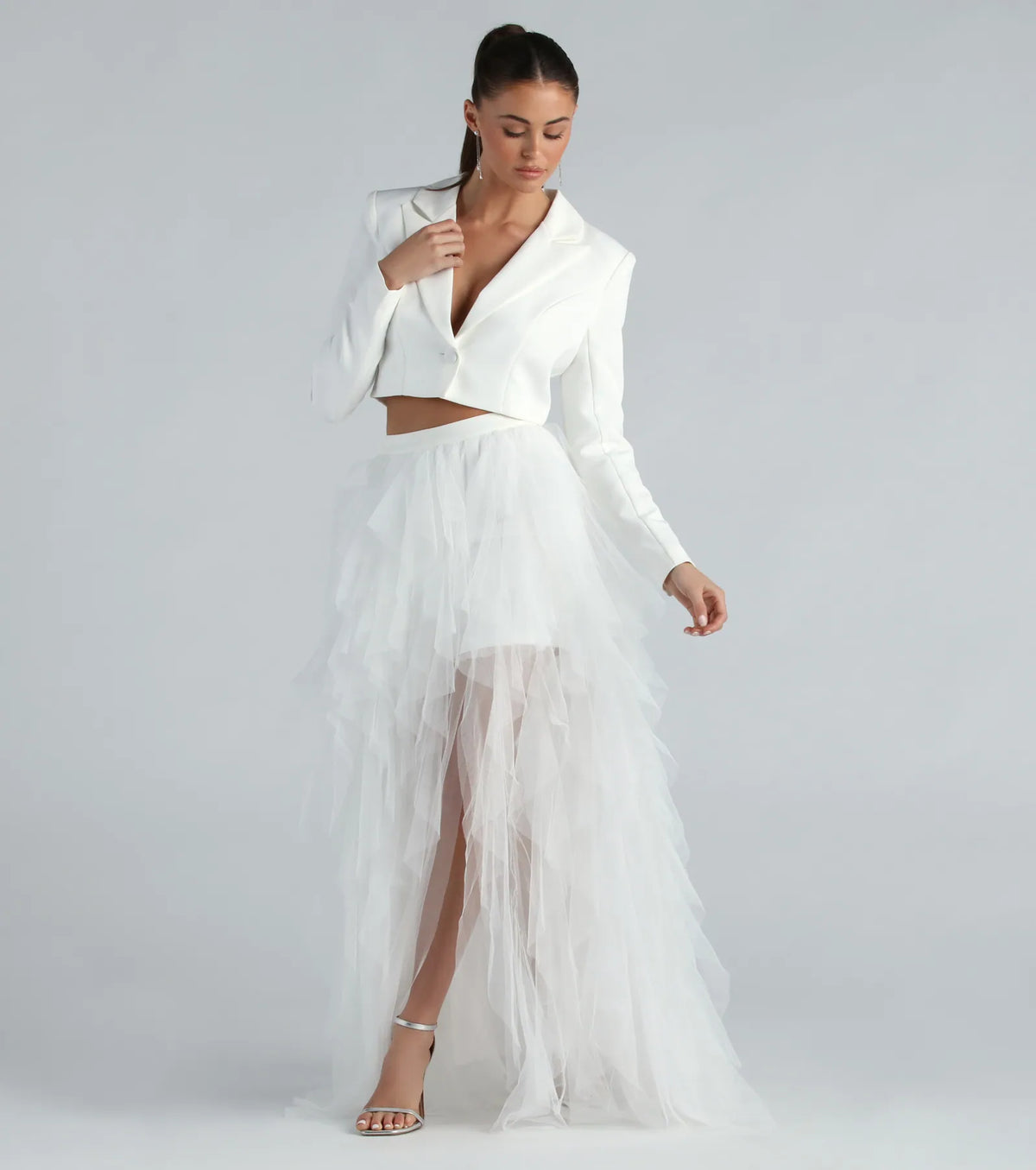 Korrie Formal High-Rise Tulle Slit Maxi Skirt