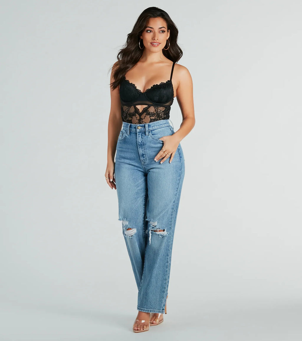 Tempting Chic Sheer Floral Lace Bodysuit