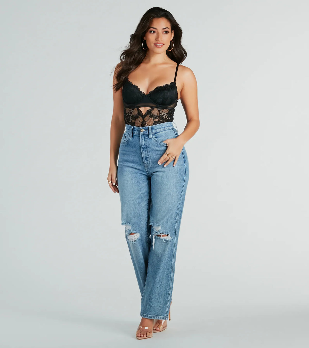 Tempting Chic Sheer Floral Lace Bodysuit