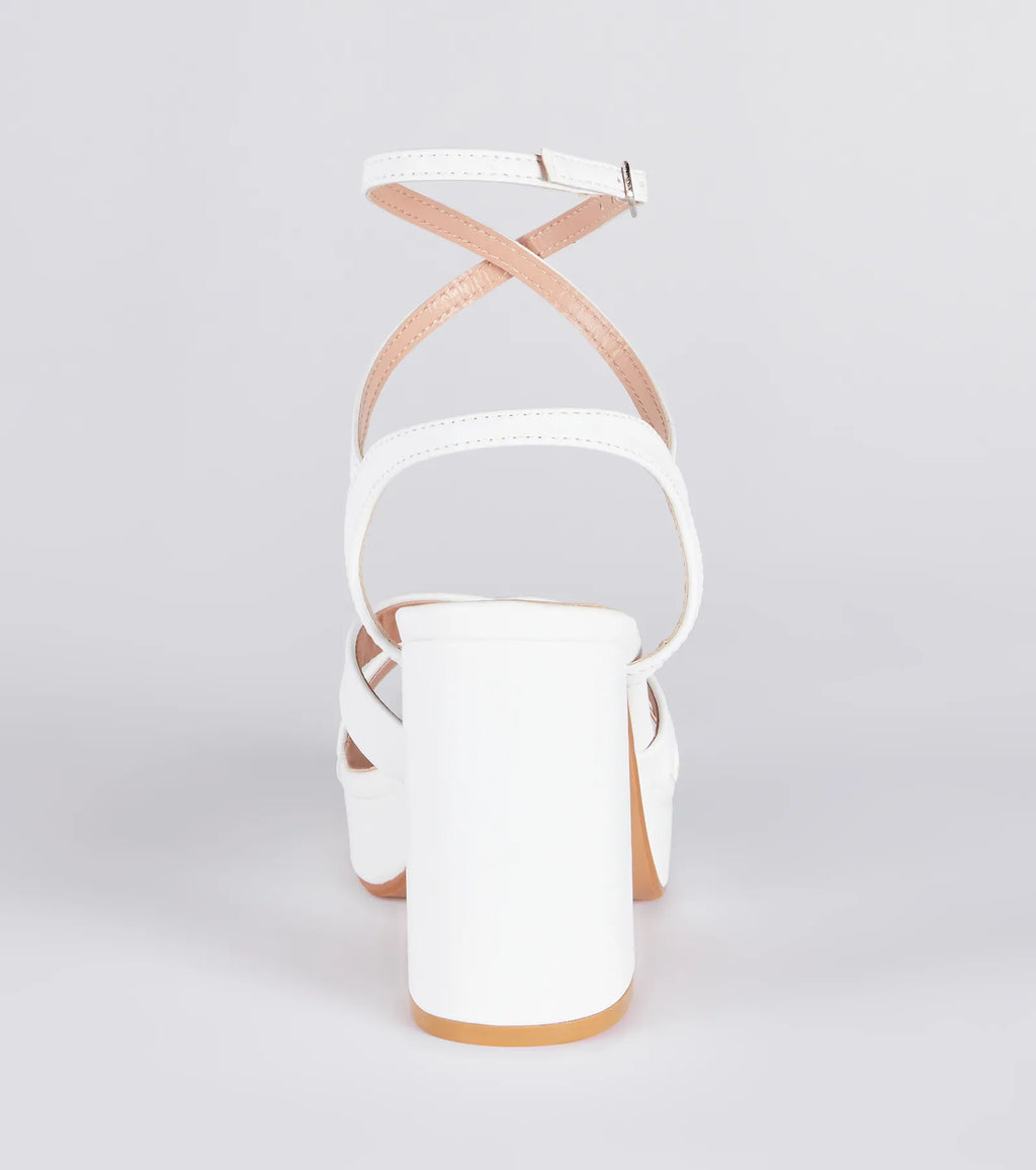 Criss Cross And Tell Platform Block Heels