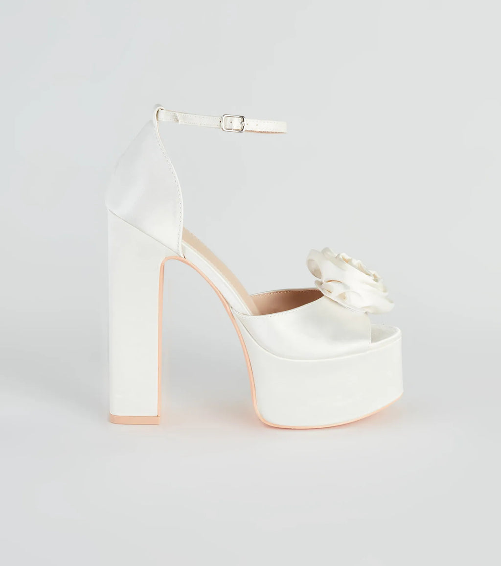 Fashion Strut Satin Rose Platform Heels