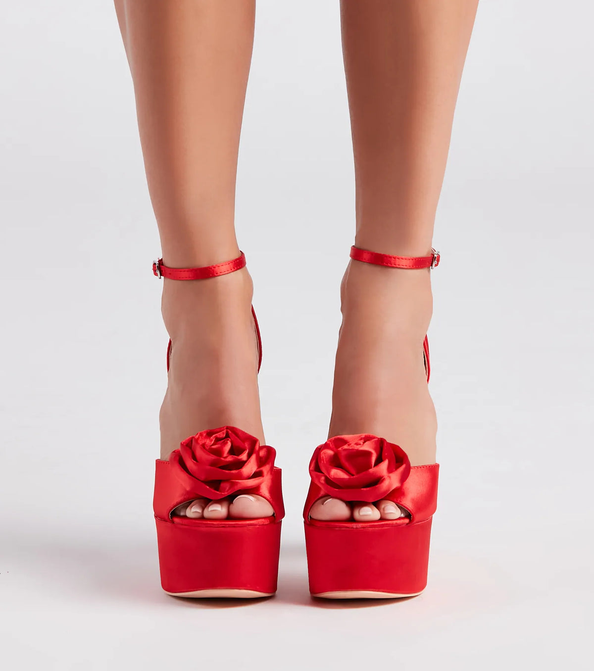 Fashion Strut Satin Rose Platform Heels