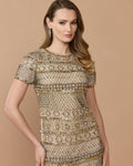 Nude Gold Short Sleeve Embellished Mini Dress