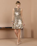 Nude Silver Geometric Embellished Sleeveless Mini Dress