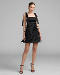 Black Feather Embellished Bow Strap Mini Dress