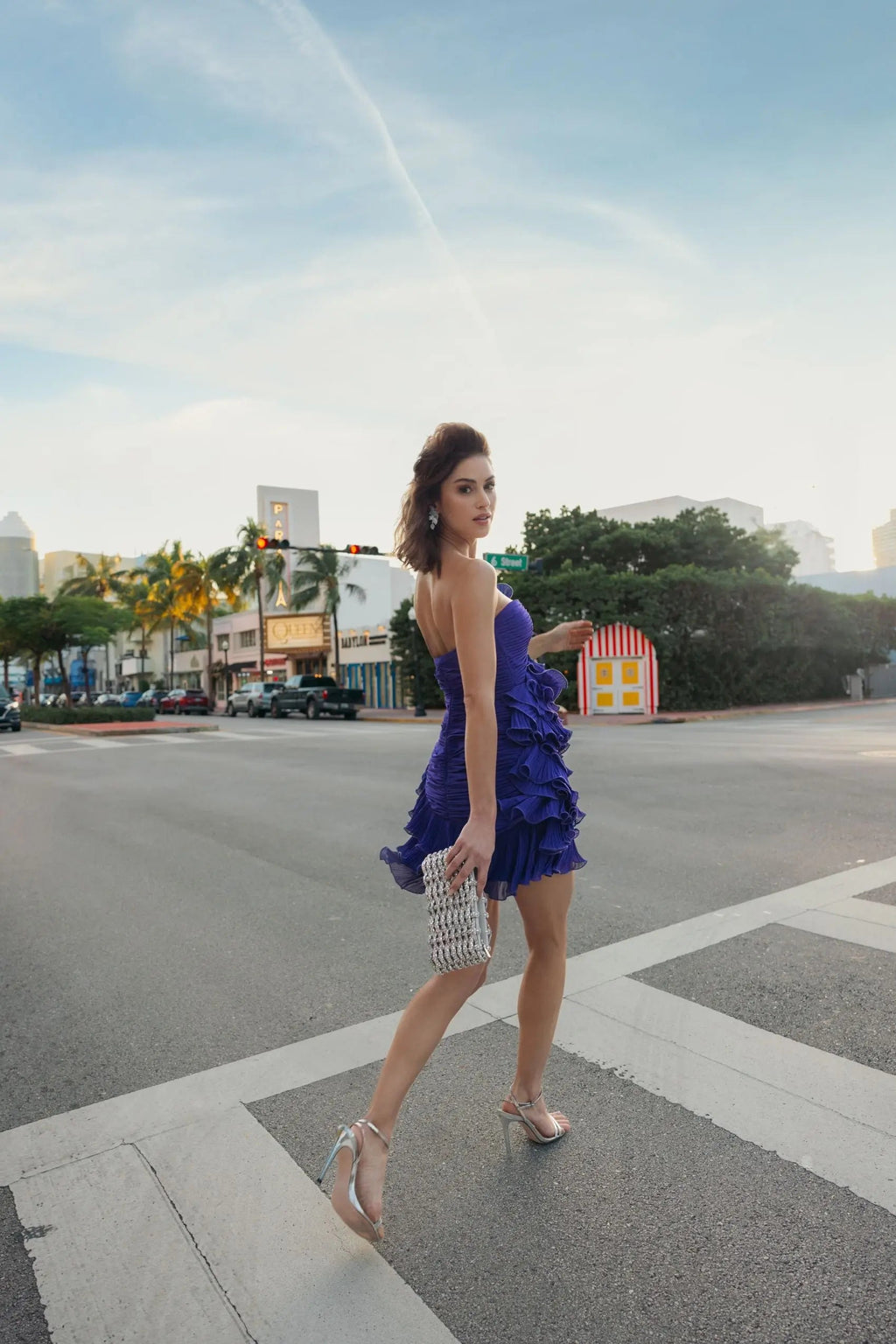 Blue Strapless Ruffle Mini Dress
