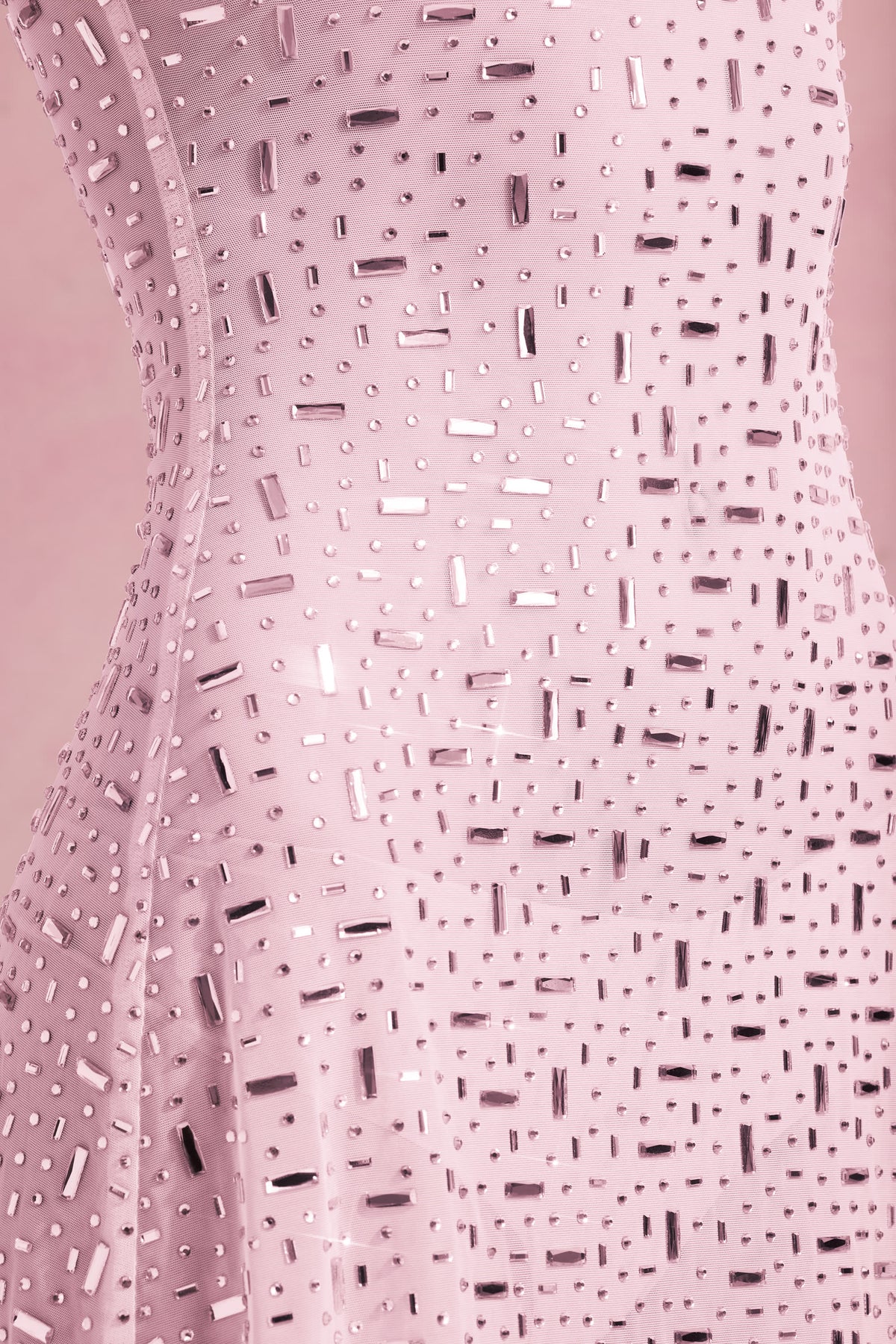 Sheer Embellished Square-Neck Mini Dress in Pink