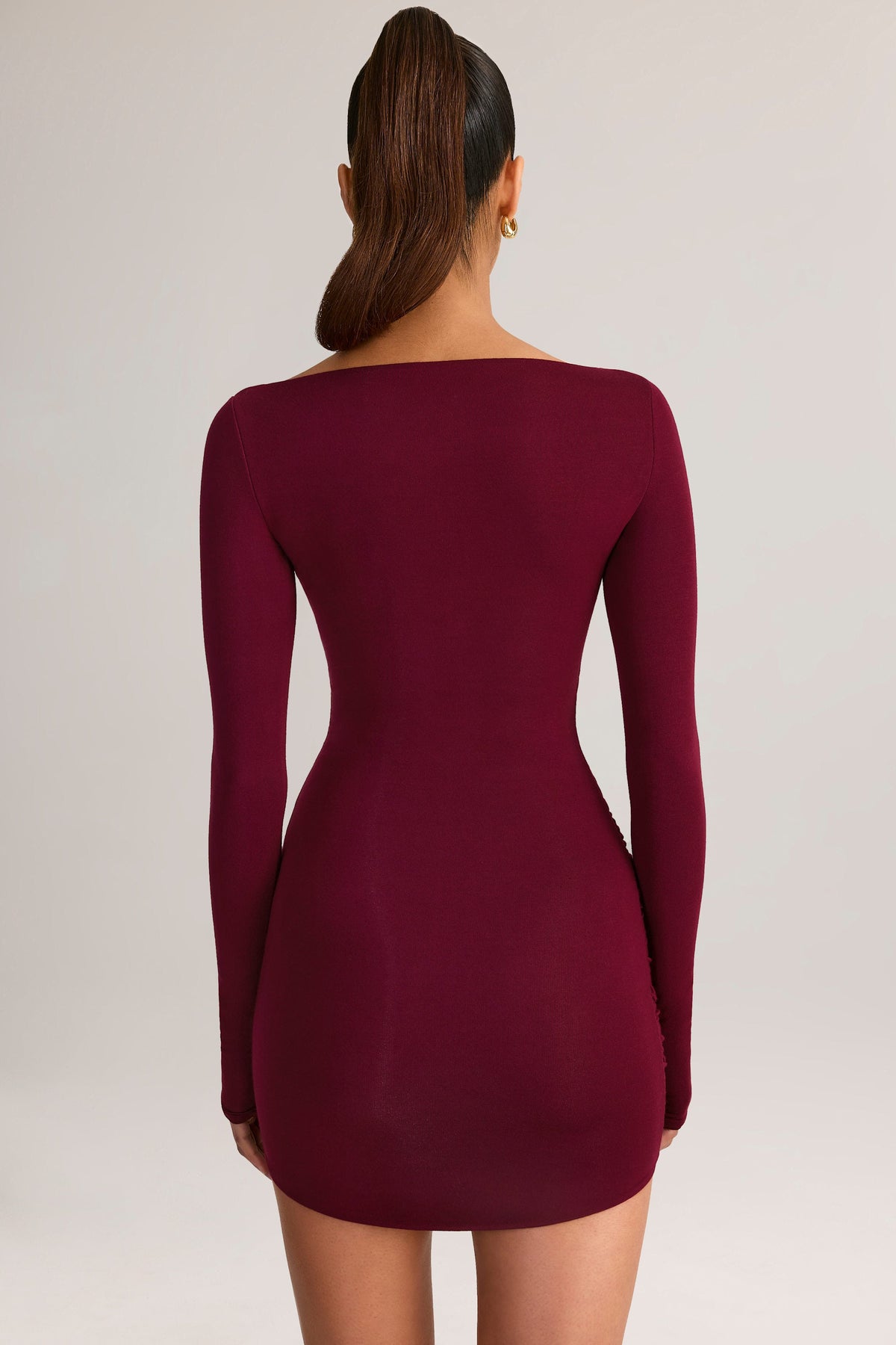 Modal Long-Sleeve Mini Dress in Wine
