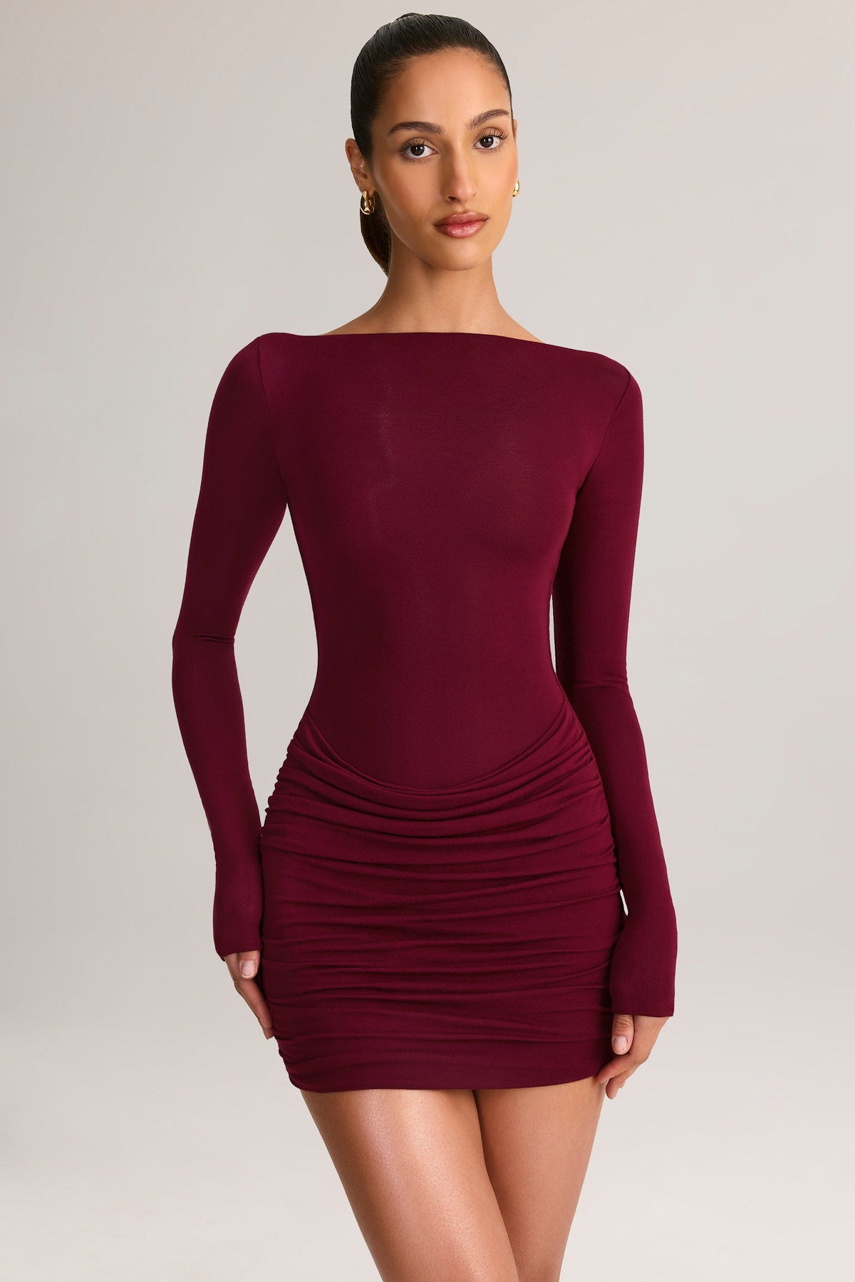 Modal Long-Sleeve Mini Dress in Wine