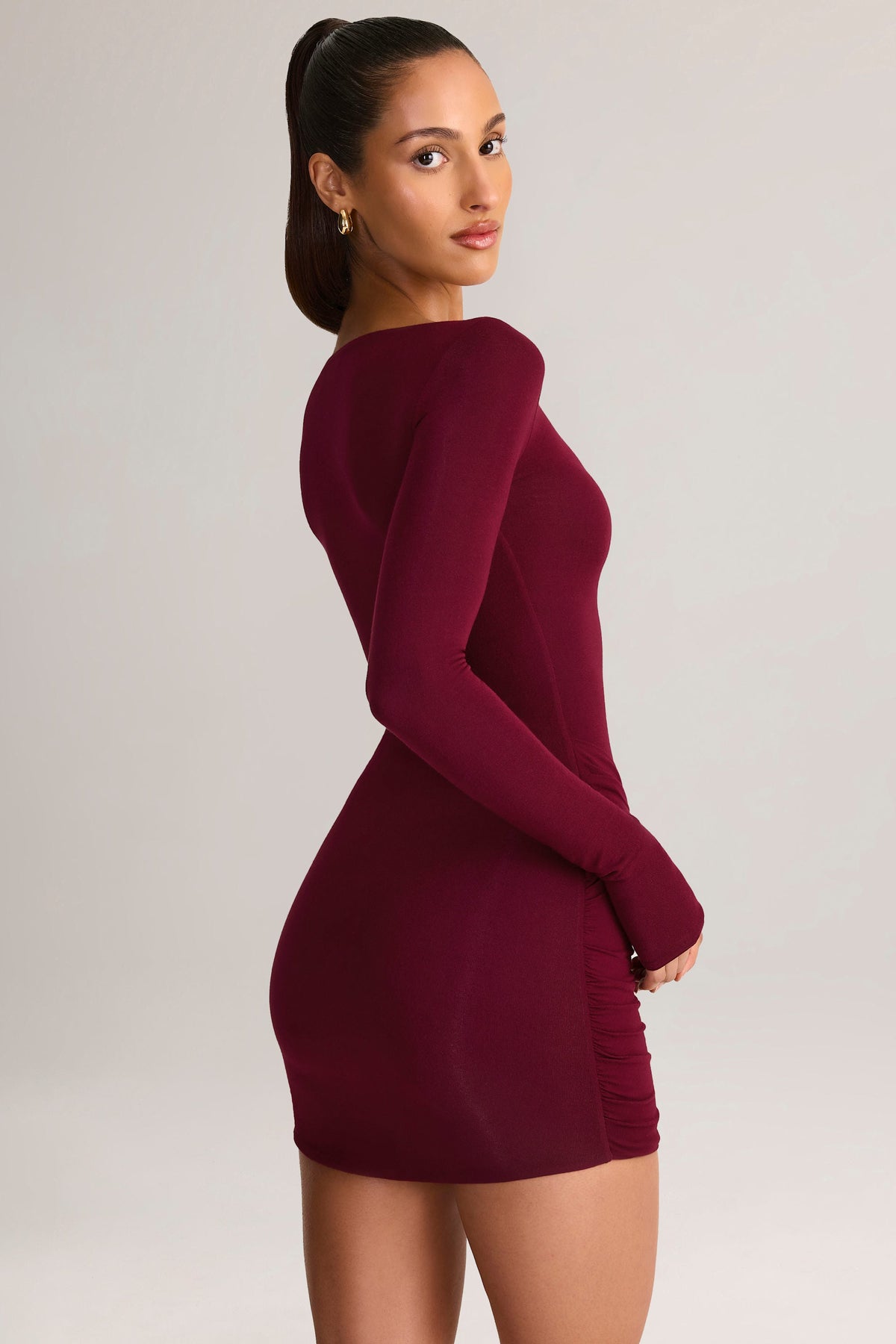 Modal Long-Sleeve Mini Dress in Wine