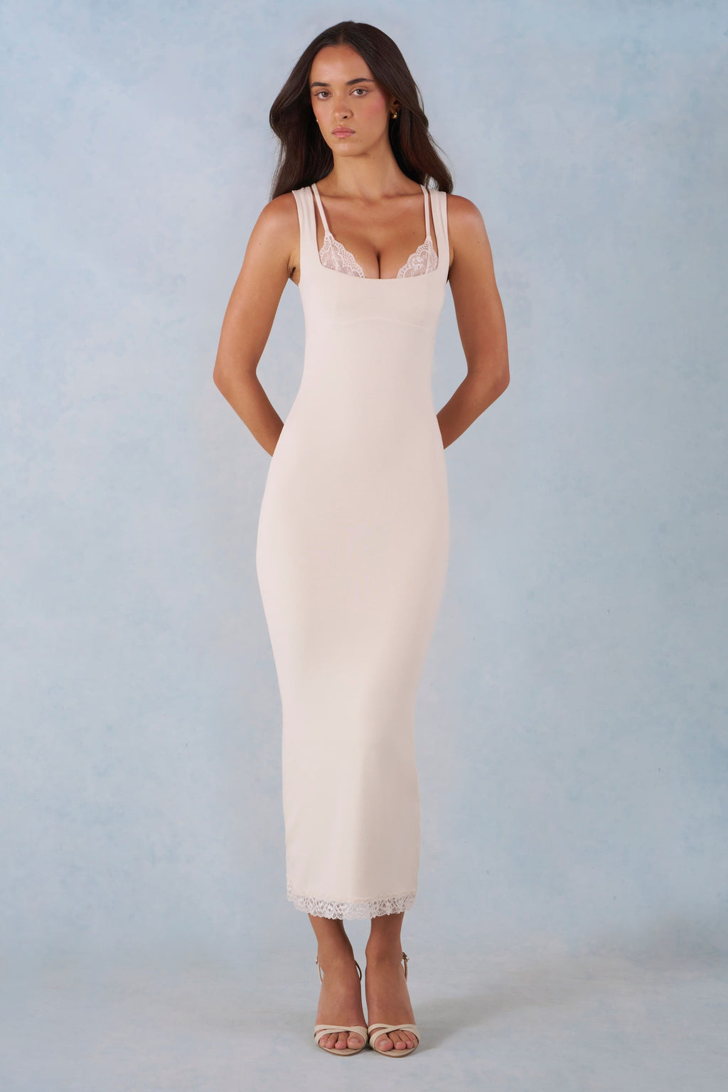 Modal Lace-Trim Midaxi Dress in Ivory