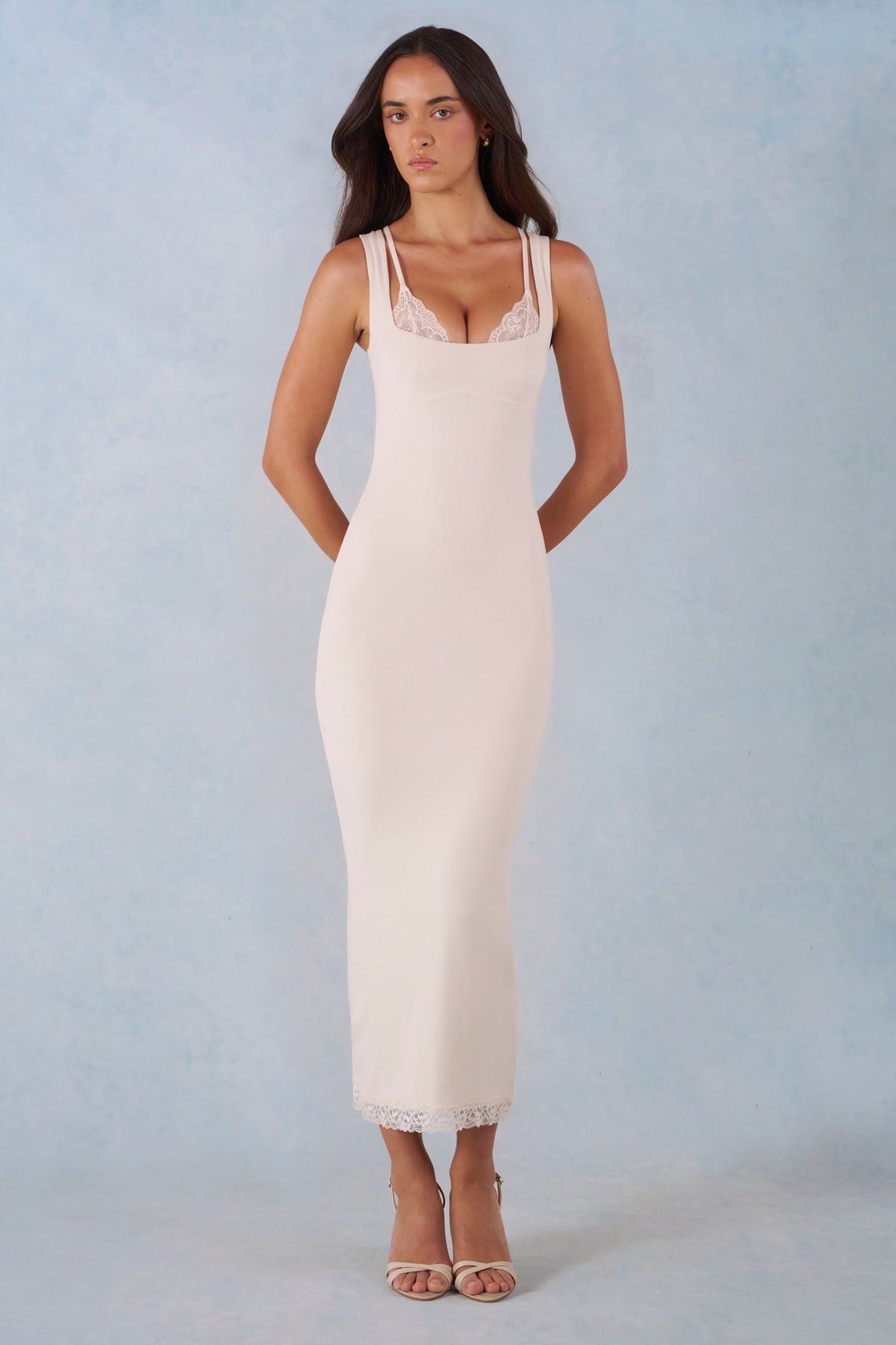 Modal Lace-Trim Midaxi Dress in Ivory