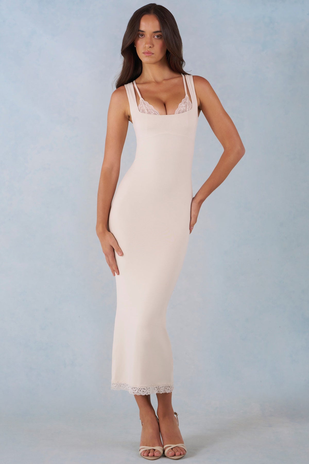 Modal Lace-Trim Midaxi Dress in Ivory