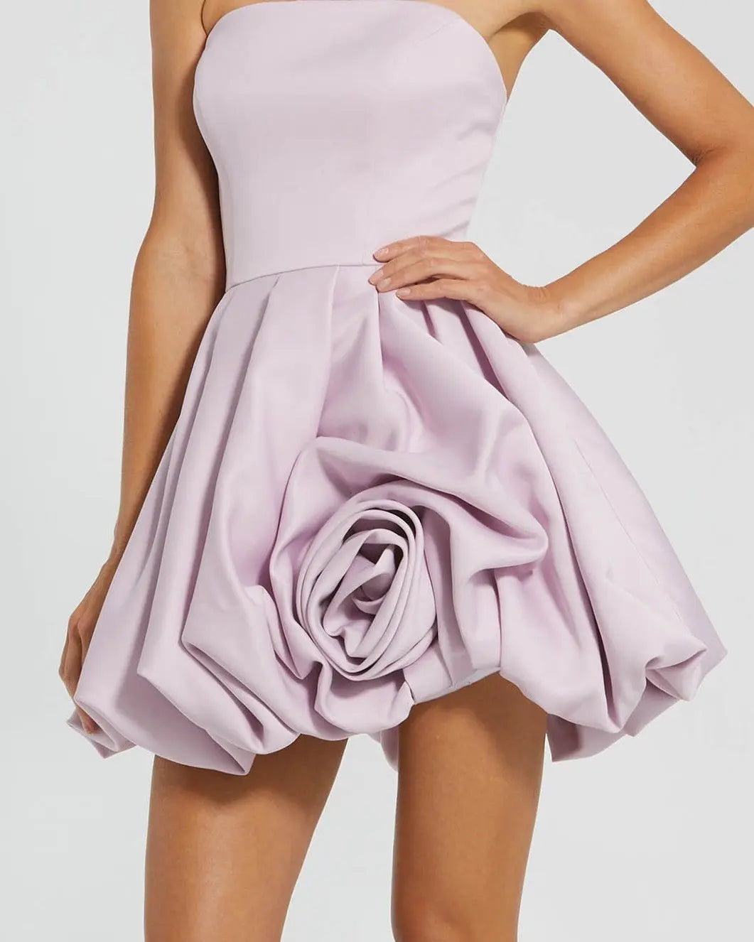Purple Strapless Mini Dress With 3D Rosette