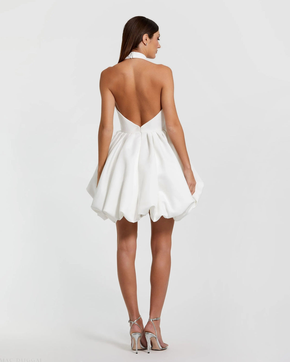 White Satin Bubble Hem Backless Mini Dress