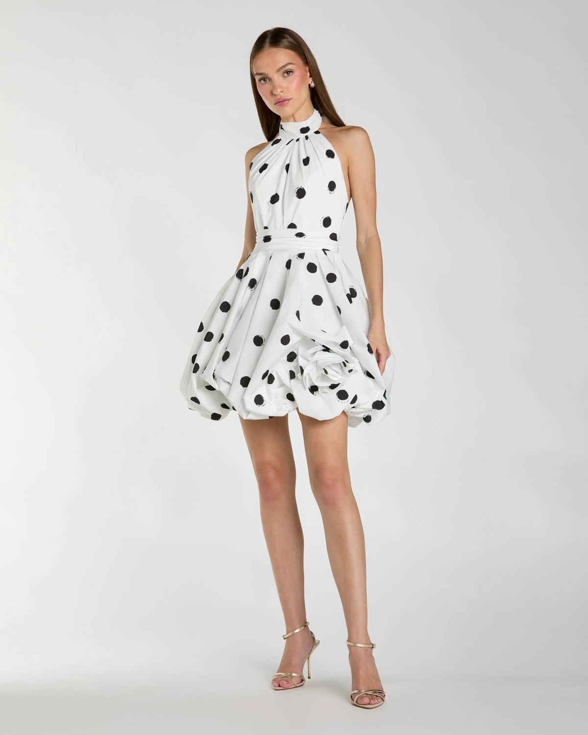 White Polka Dot Halter Bubble Mini Dress