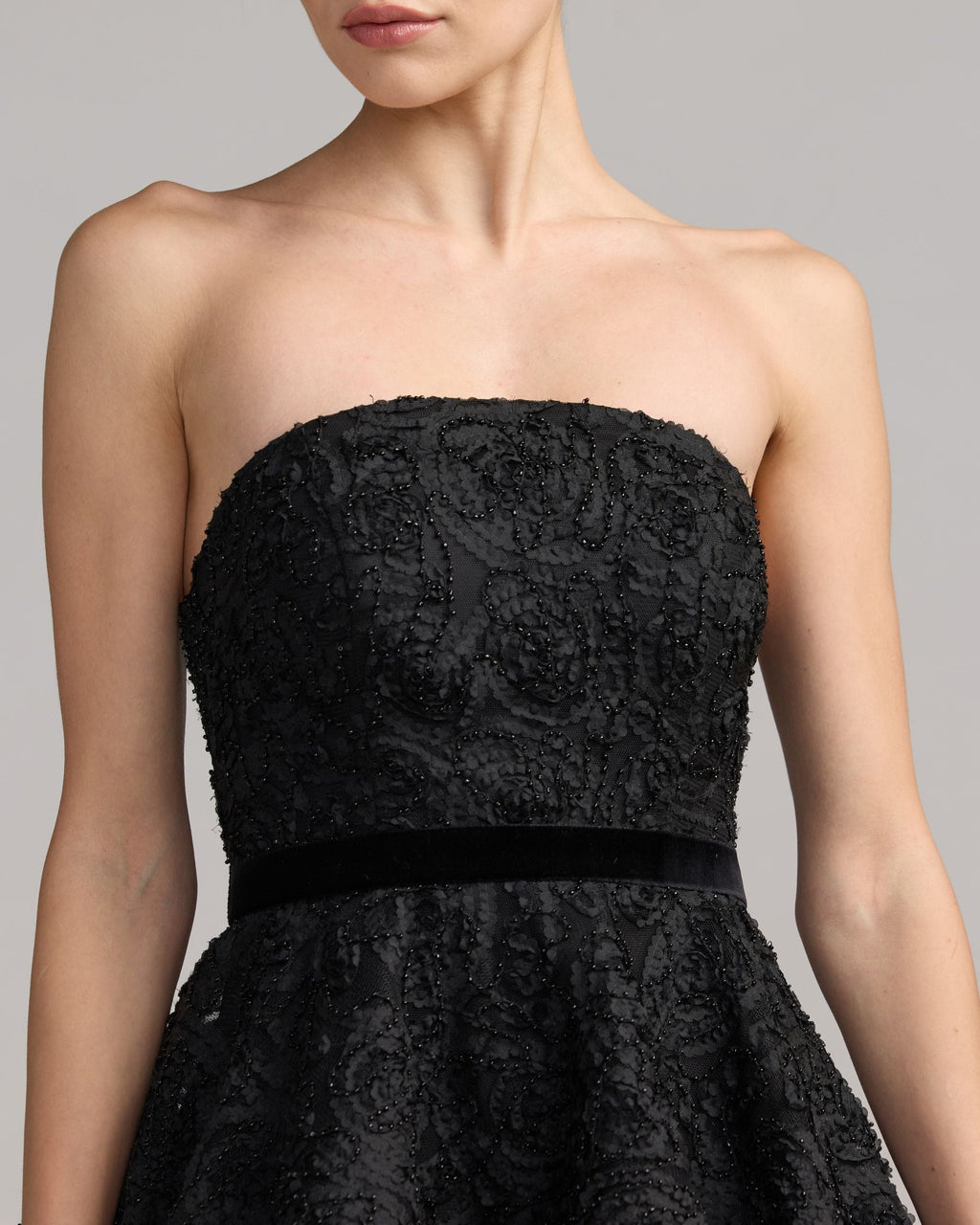 Black Strapless Textured Bubble Hem Mini Dress
