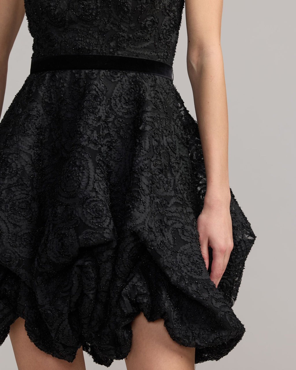 Black Strapless Textured Bubble Hem Mini Dress