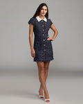 Navy Sequin Boucle Mini Dress