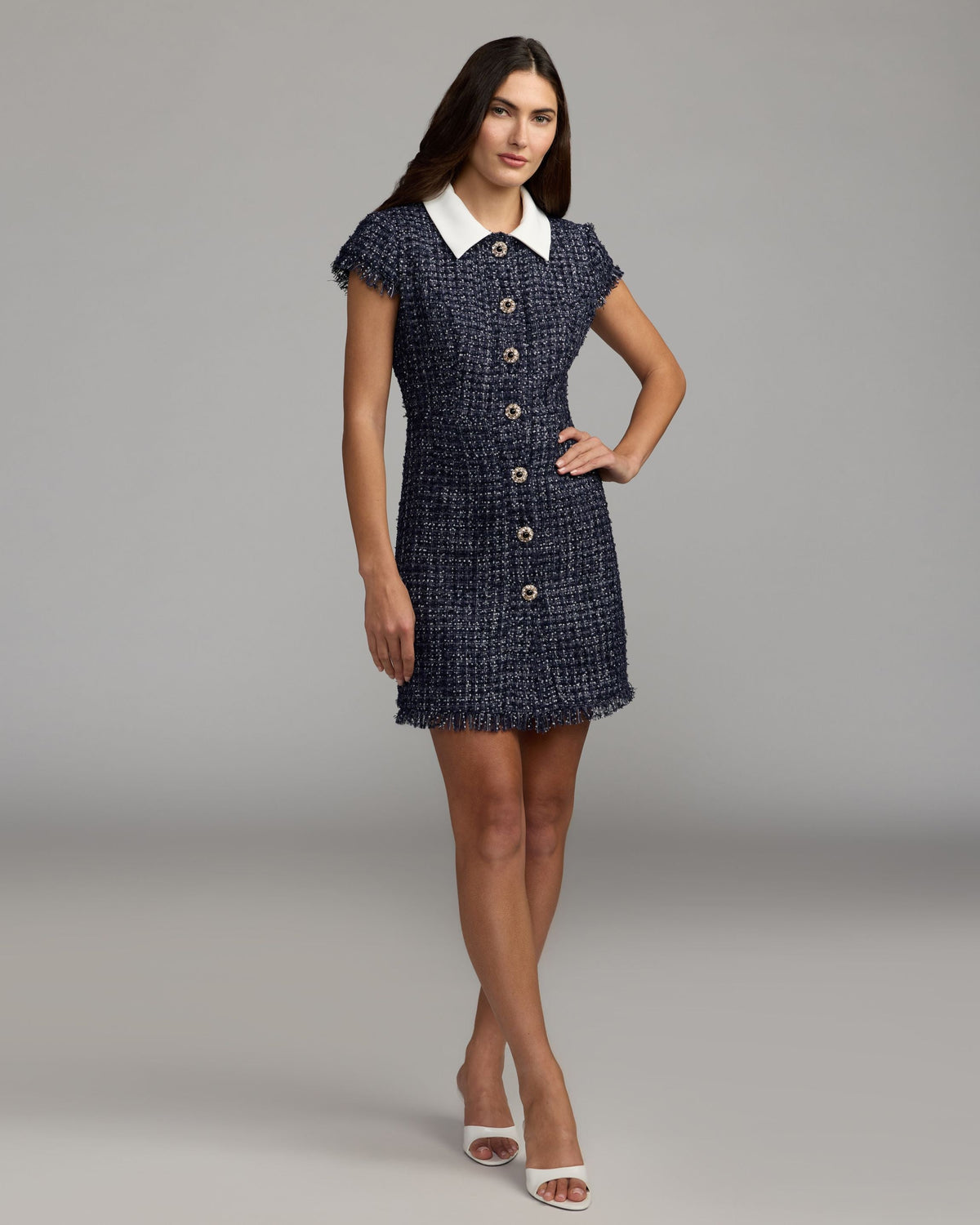 Navy Sequin Boucle Mini Dress