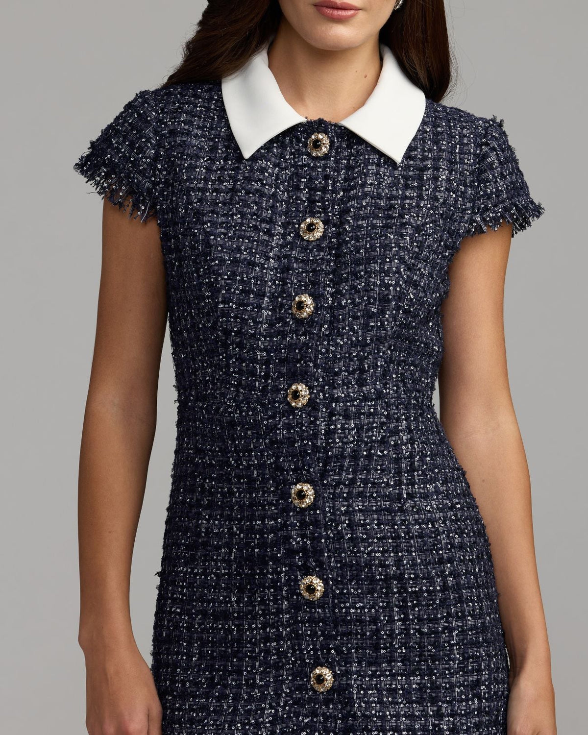 Navy Sequin Boucle Mini Dress