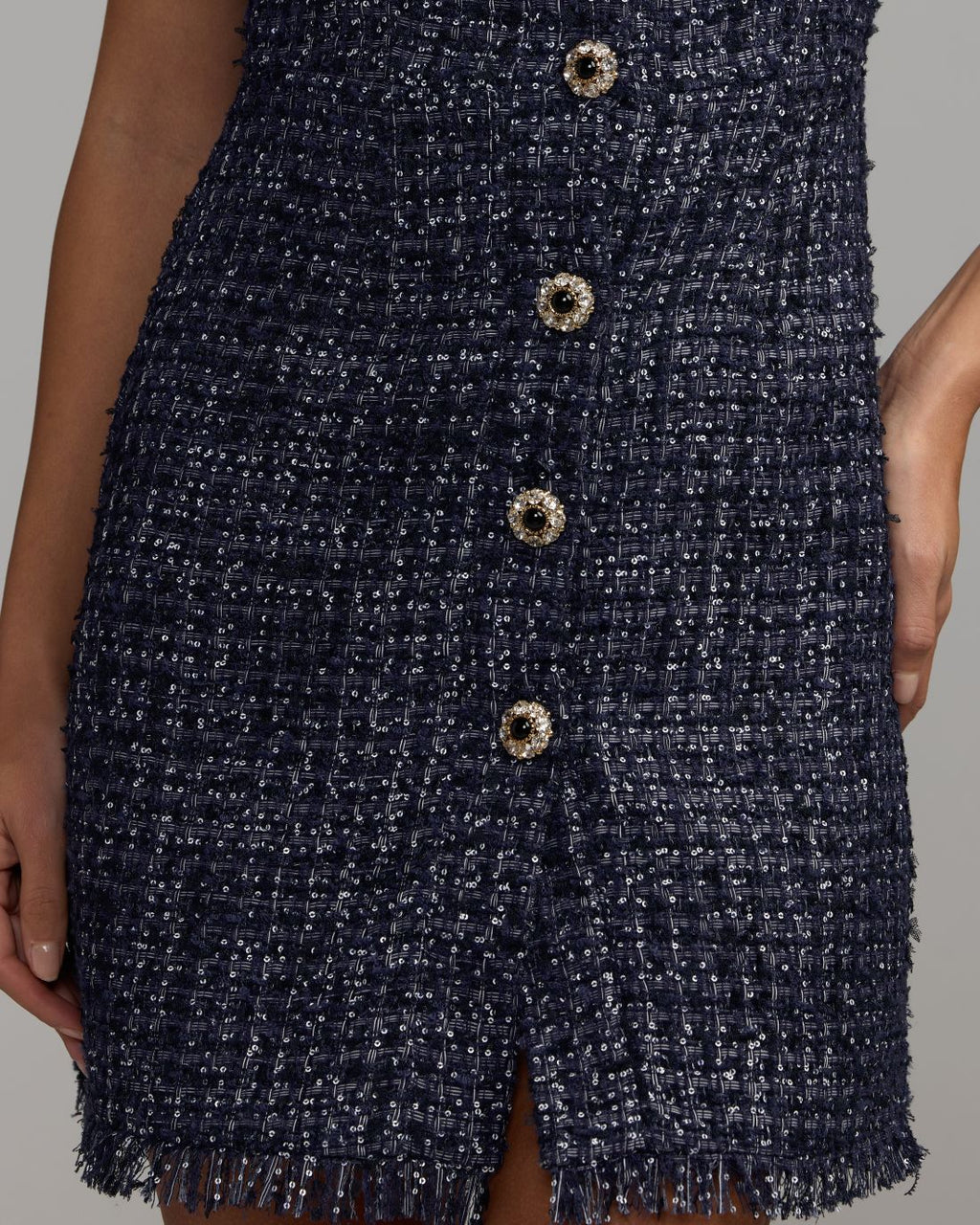 Navy Sequin Boucle Mini Dress