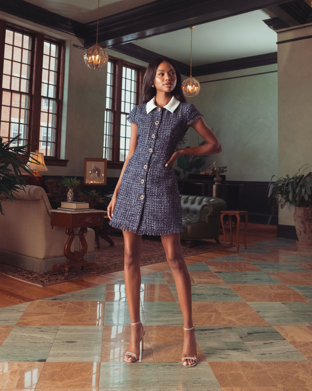 Navy Sequin Boucle Mini Dress