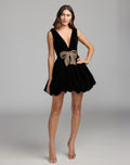 Black Sleeveless Bubble Hem Velvet Mini Dress With Bow