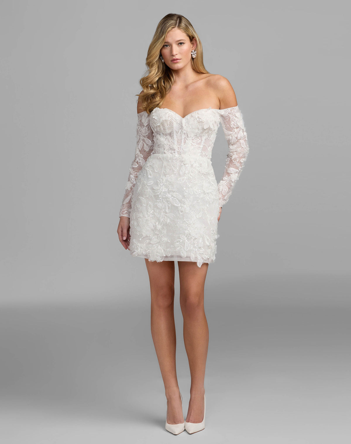 Ivory Floral Lace Off Shoulder Mini Dress