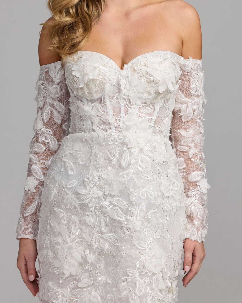 Ivory Floral Lace Off Shoulder Mini Dress