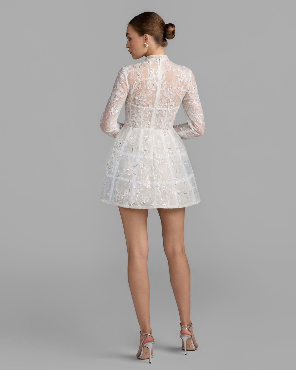 White Long Sleeve Lace A-Line Mini Dress