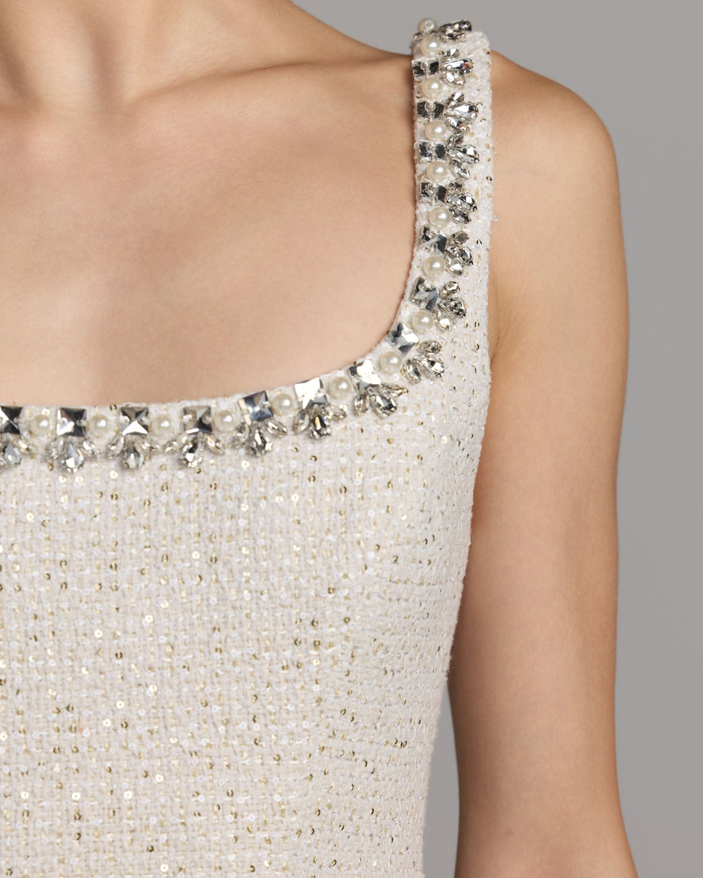 Ivory Embellished Boucle Fit and Flare Mini Dress