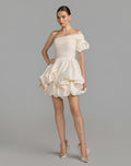 Ivory One Shoulder Bubble Hem Mini Dress