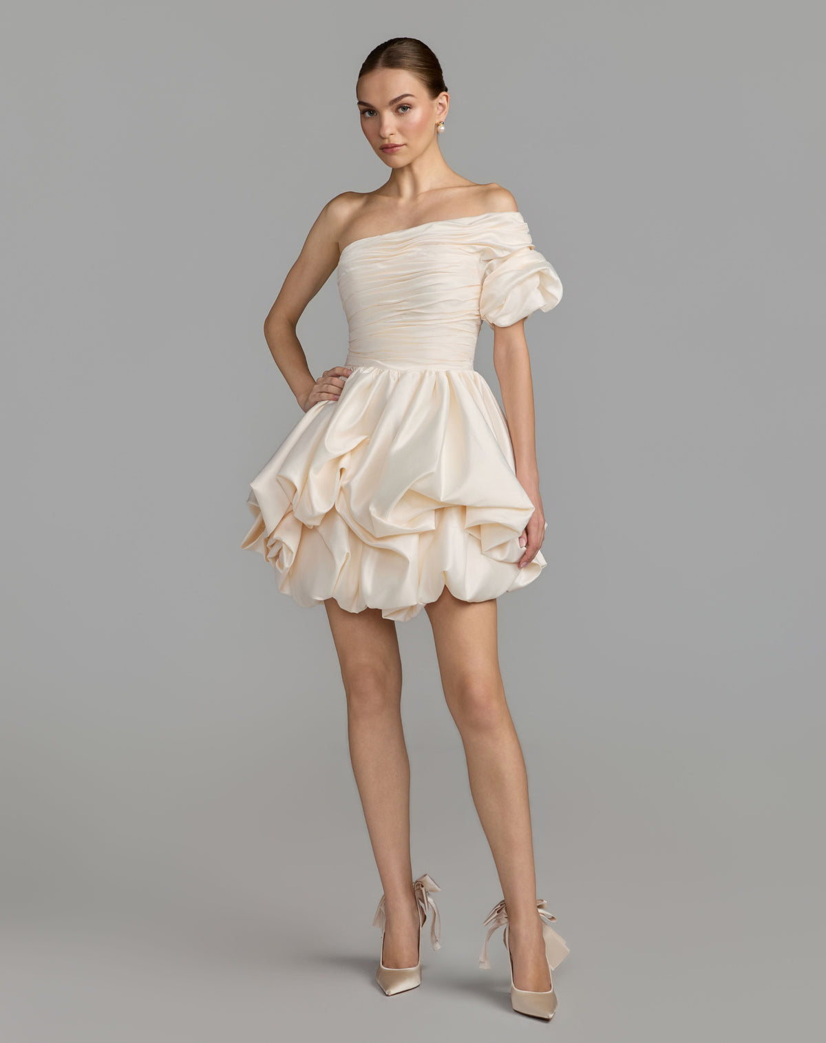 Ivory One Shoulder Bubble Hem Mini Dress