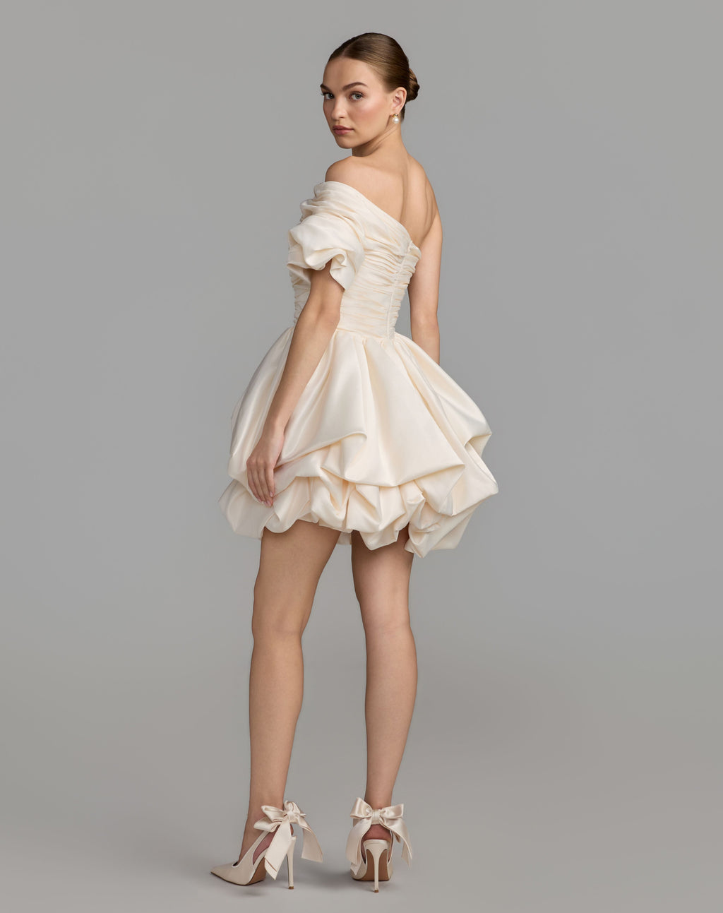 Ivory One Shoulder Bubble Hem Mini Dress