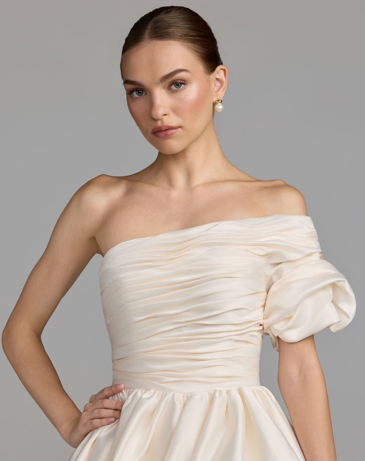 Ivory One Shoulder Bubble Hem Mini Dress