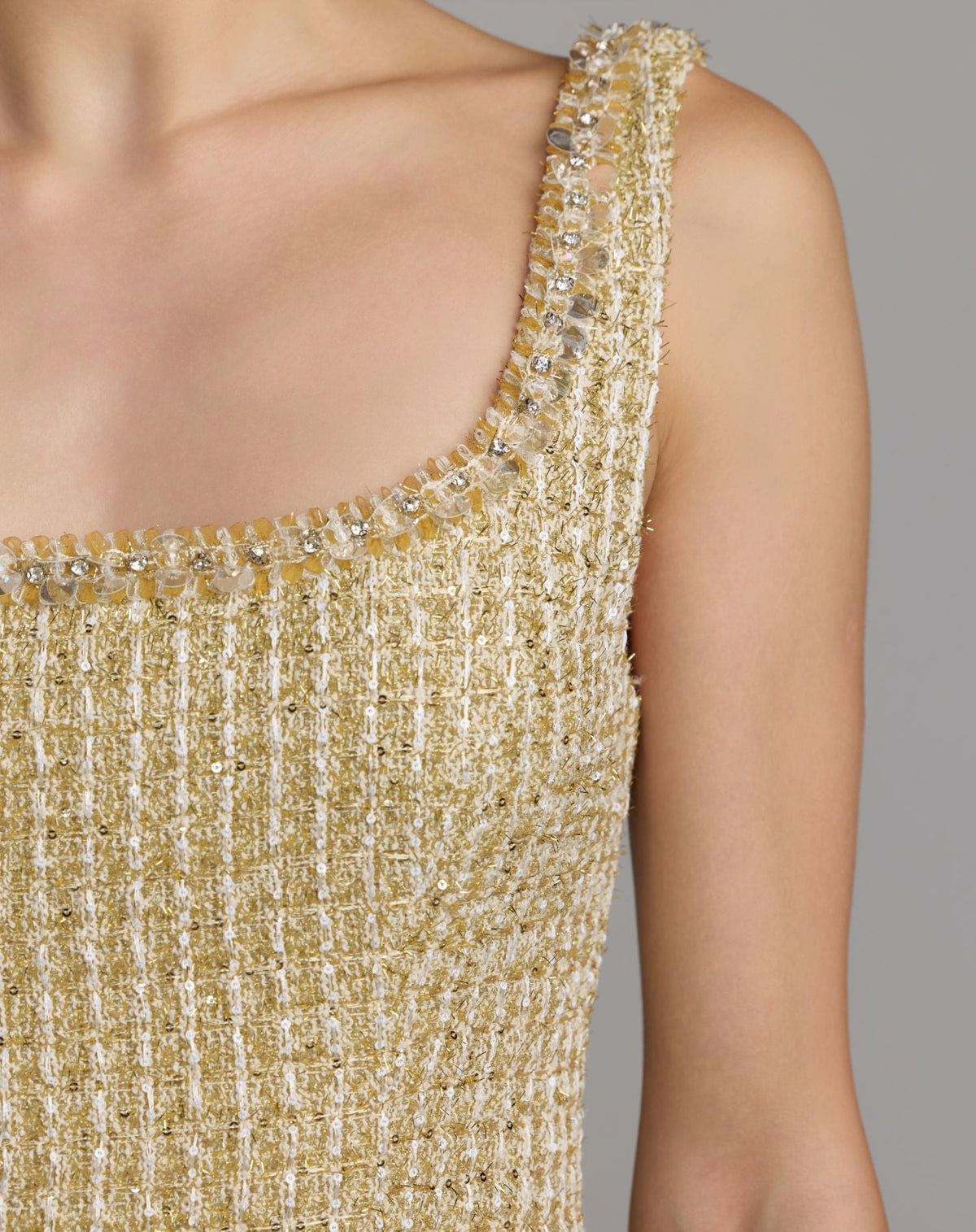 Gold Boucle Embellished A-Line Mini Dress