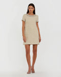 Ivory Short Sleeve Embellished Boucle Mini Dress