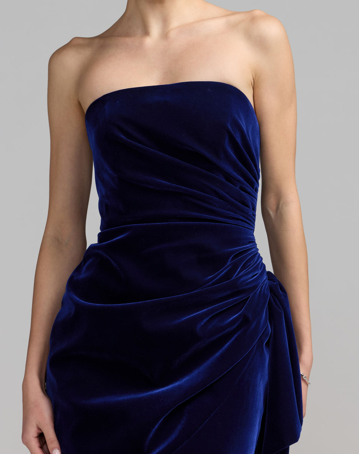 Blue Strapless Velvet Wrap Mini Dress
