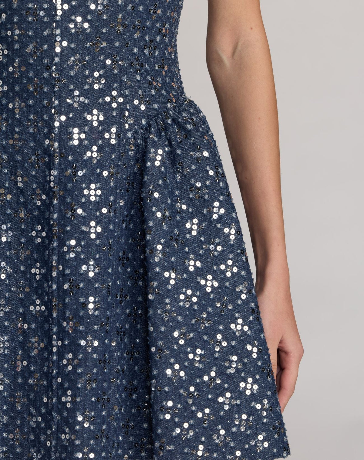 Blue Sleeveless Sequin Denim Mini Dress