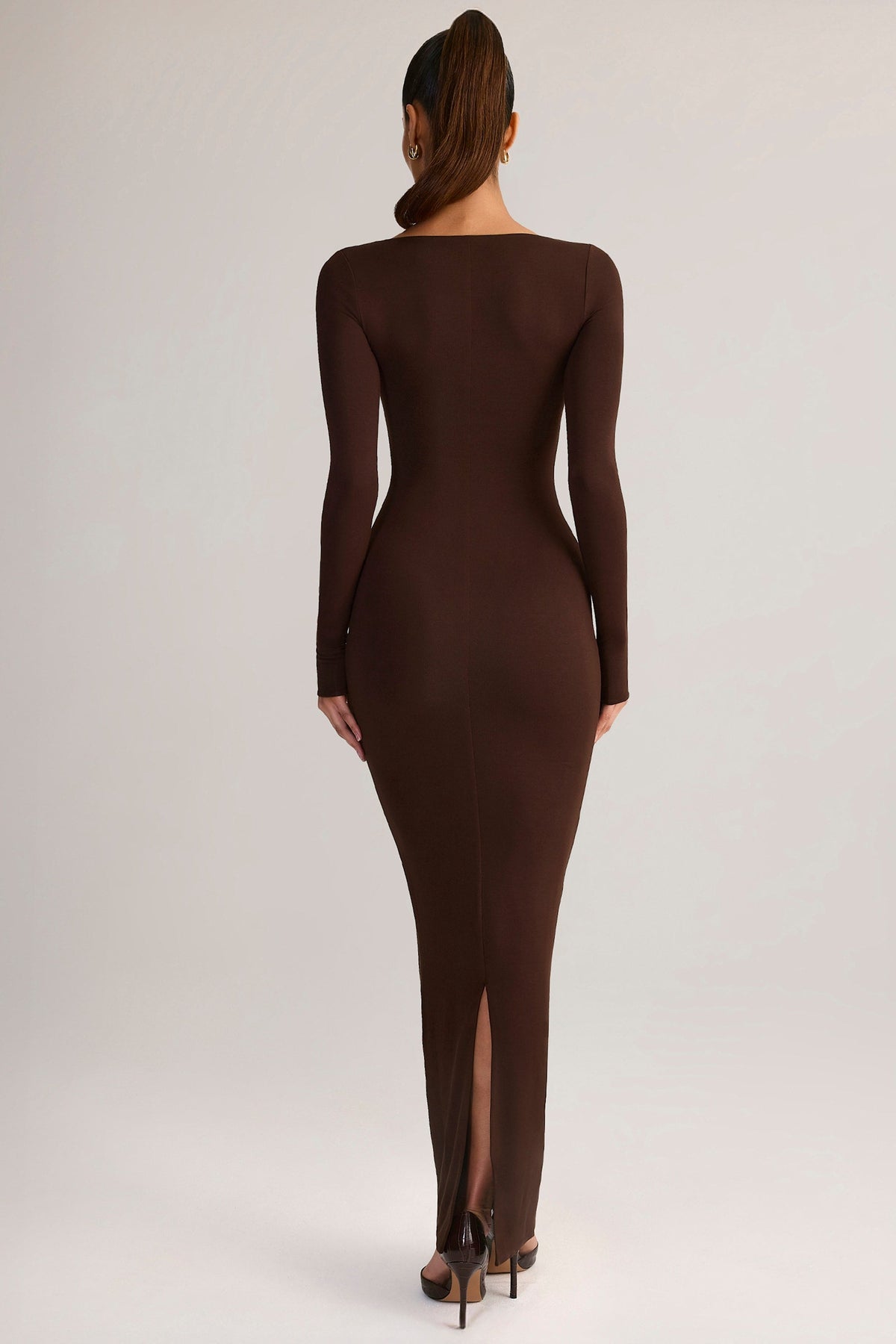 Modal Square-Neck Bodycon Maxi Dress in Chocolate Brown