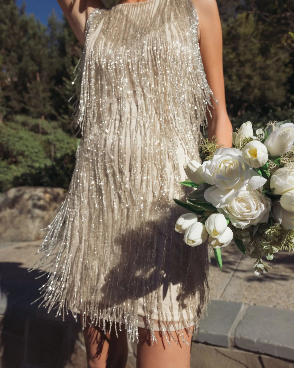 Ivory Beaded Fringe Mini Dress
