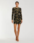 Black Gold Floral Sequin Mini Dress