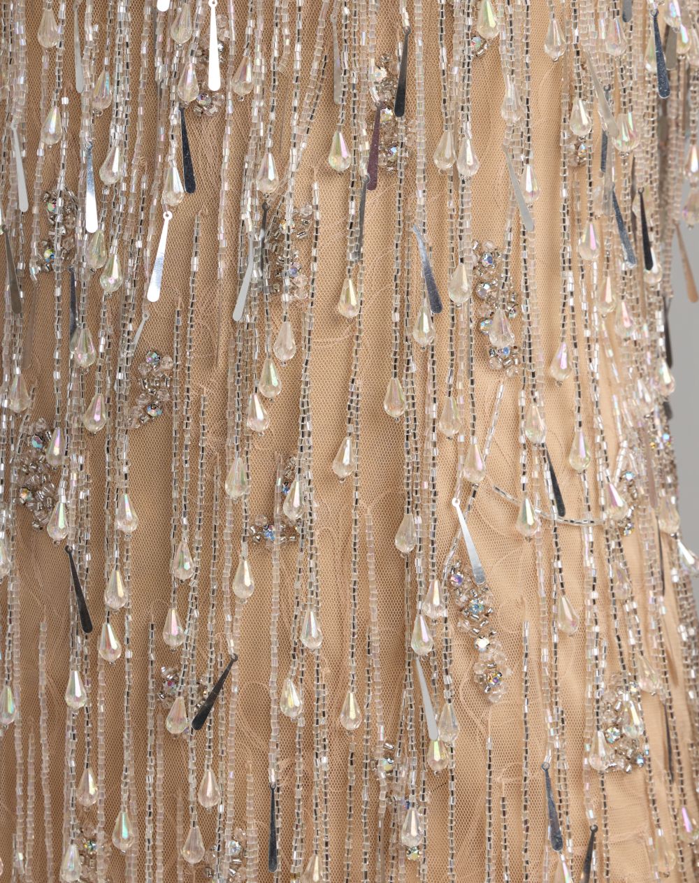 Nude Beaded Fringe Sleeveless Mini Dress