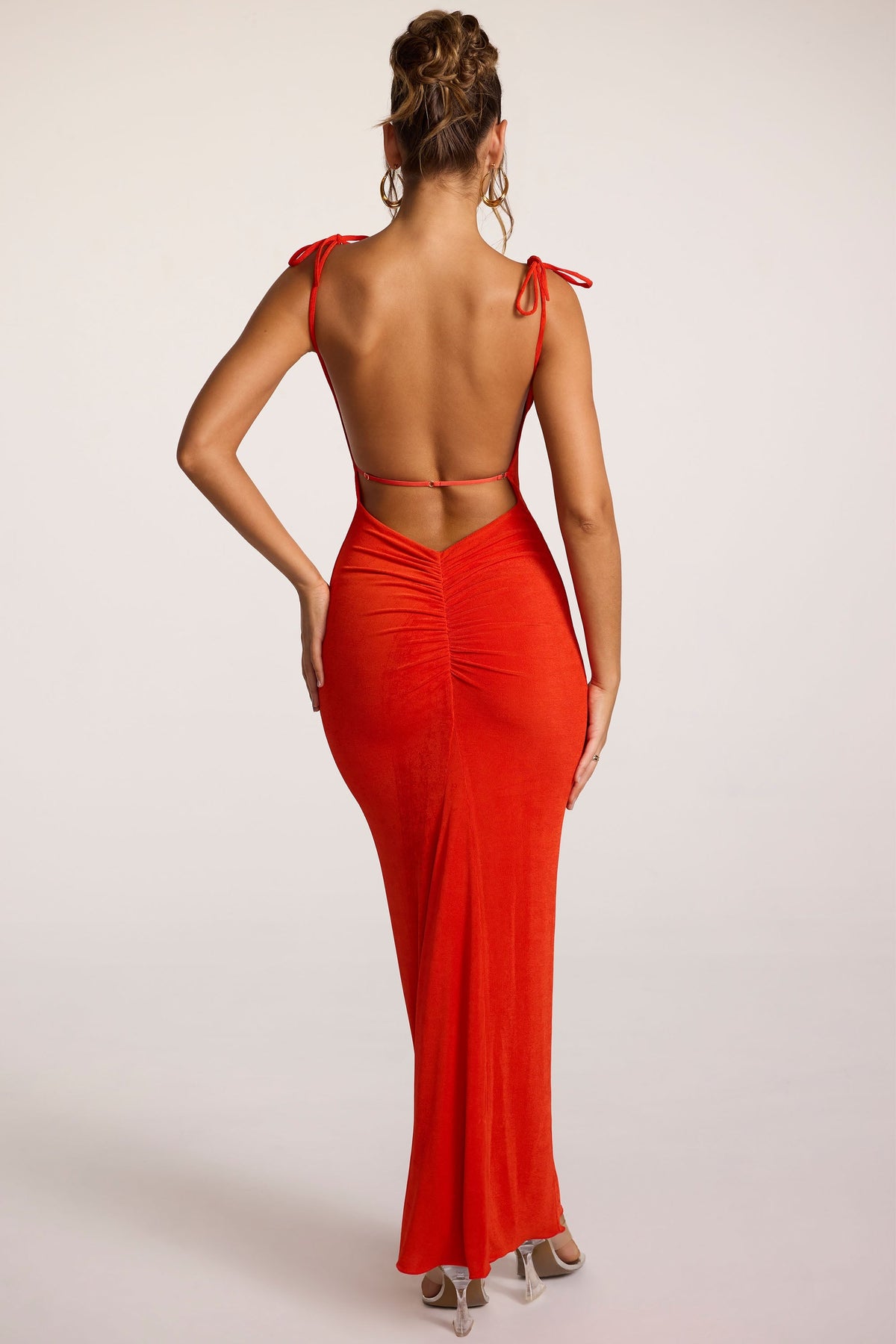Textured Jersey Open Back Maxi Dress in Fiery Red