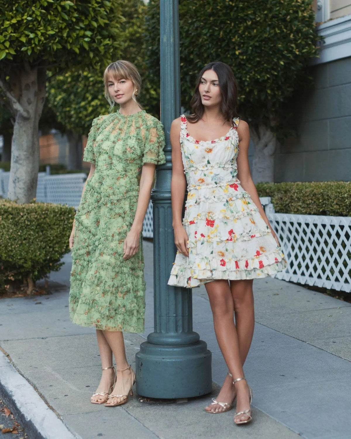 Ivory Floral Square Neck Ruffle Mini Dress