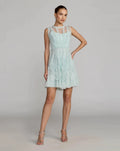 Aqua High Neck Sleeveless Micro Ruffle Mini Dress