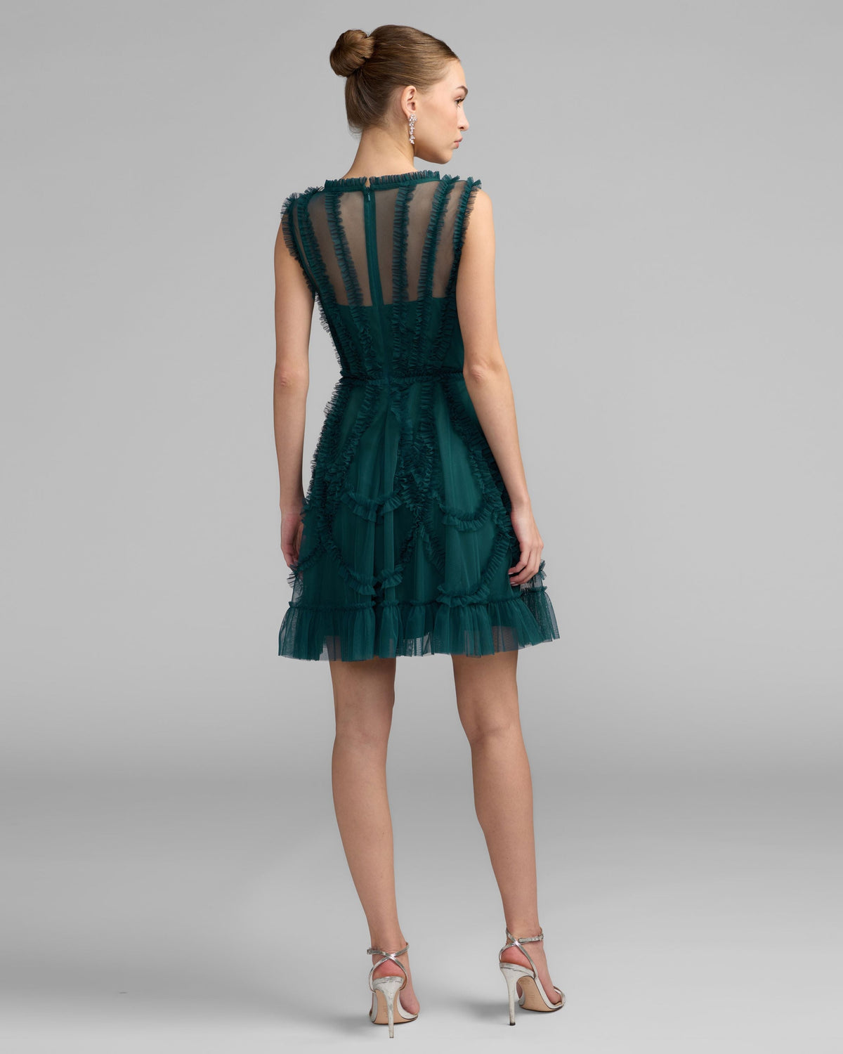 Teal High Neck Sleeveless Micro Ruffle Mini Dress
