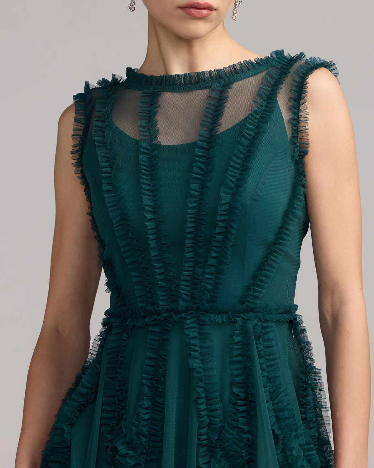 Teal High Neck Sleeveless Micro Ruffle Mini Dress